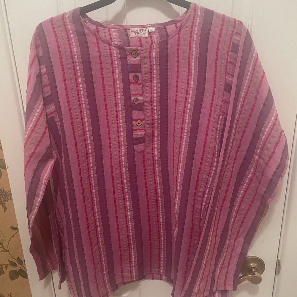 Pink and Purple Striped Button-Up Top